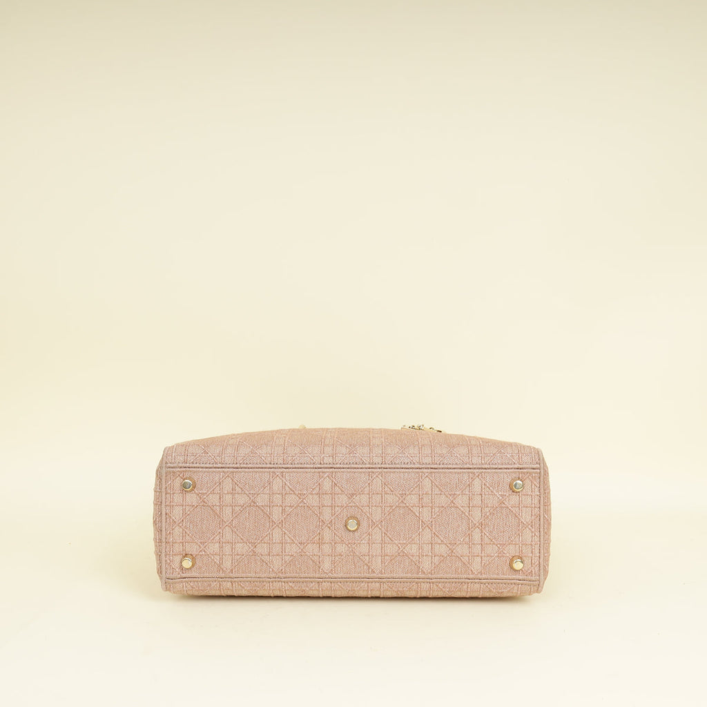 Christian Dior Pink Embroidered Lady D-Lite Large Bag