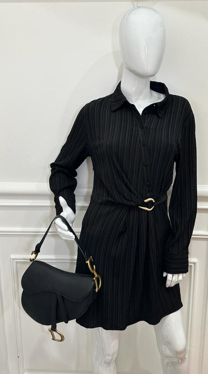 Christian Dior Black Saddle Medium Bag W/ Strap