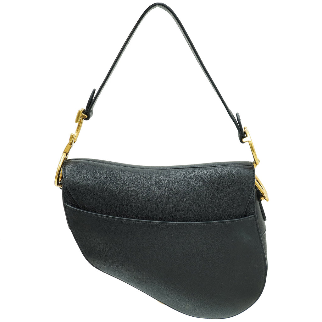 Christian Dior Black Saddle Medium Bag W/ Strap