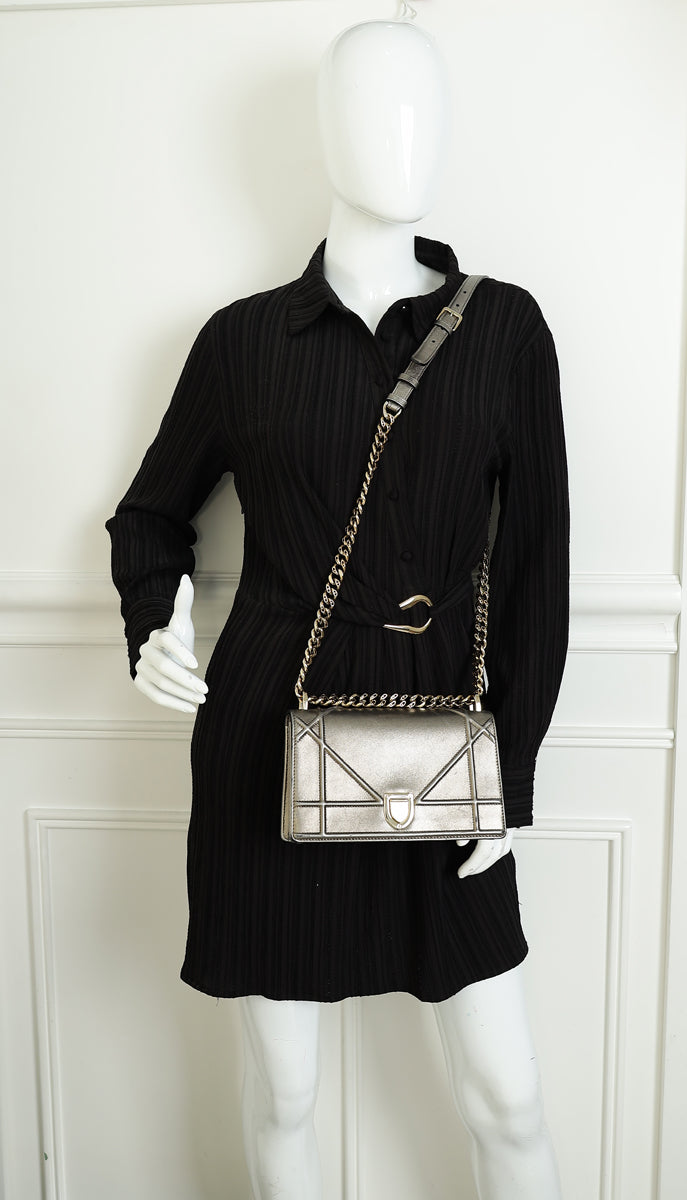 Christian Dior Metallic Olive Diorama Flap Shoulder Bag