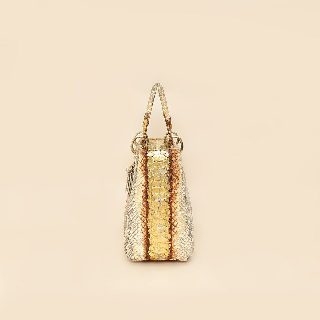 Christian Dior Bicolor Metallic Python Lady Dior medium Bag