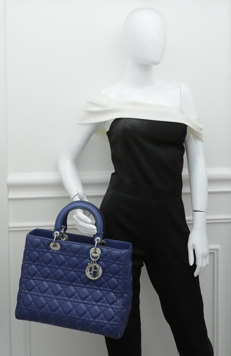 Christian Dior Blue Lady Dior Large Bag