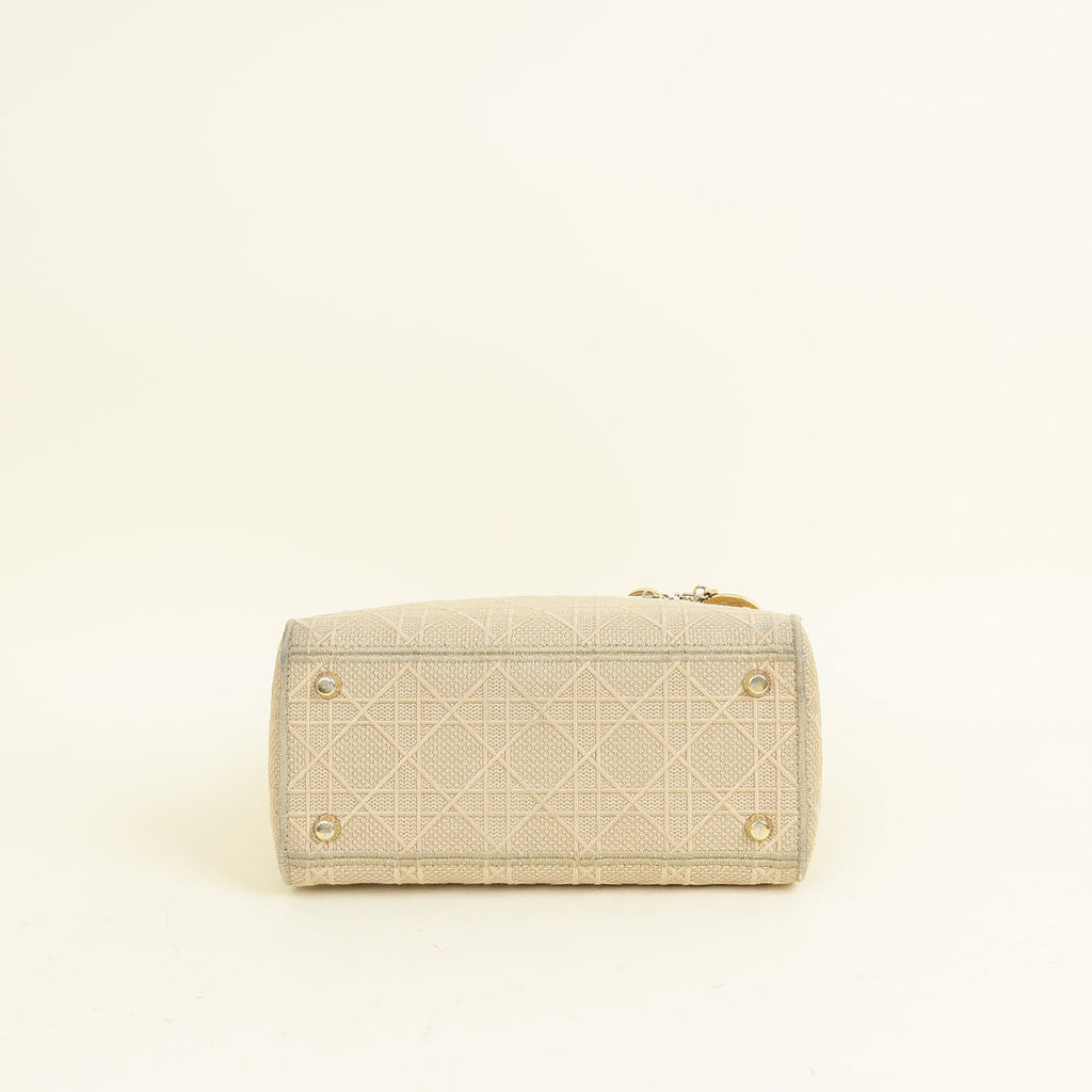 Christian Dior Beige Lady D-Lite Cannage Embroidery Medium Bag
