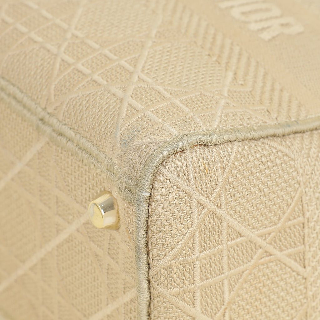 Christian Dior Beige Lady D-Lite Cannage Embroidery Medium Bag