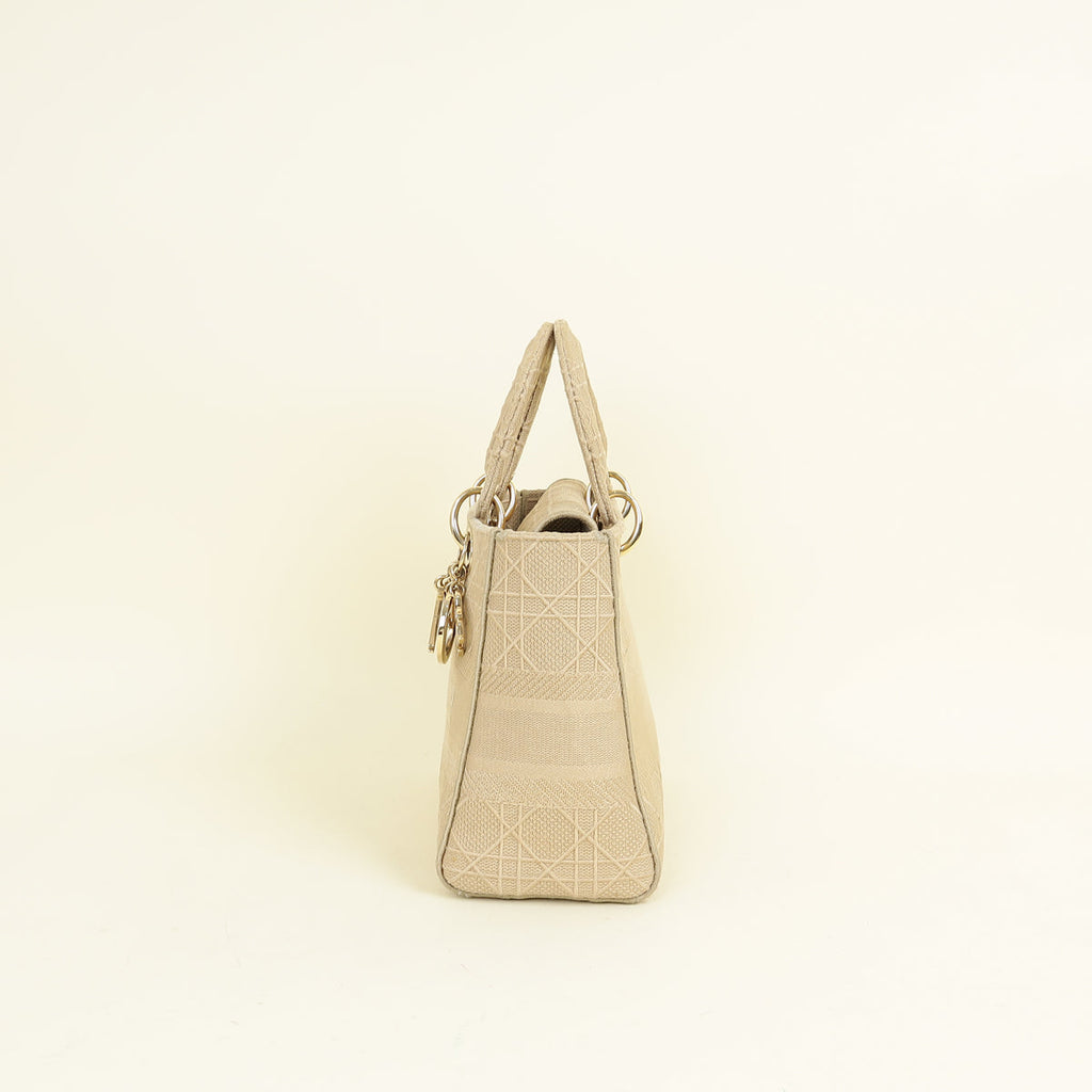 Christian Dior Beige Lady D-Lite Cannage Embroidery Medium Bag