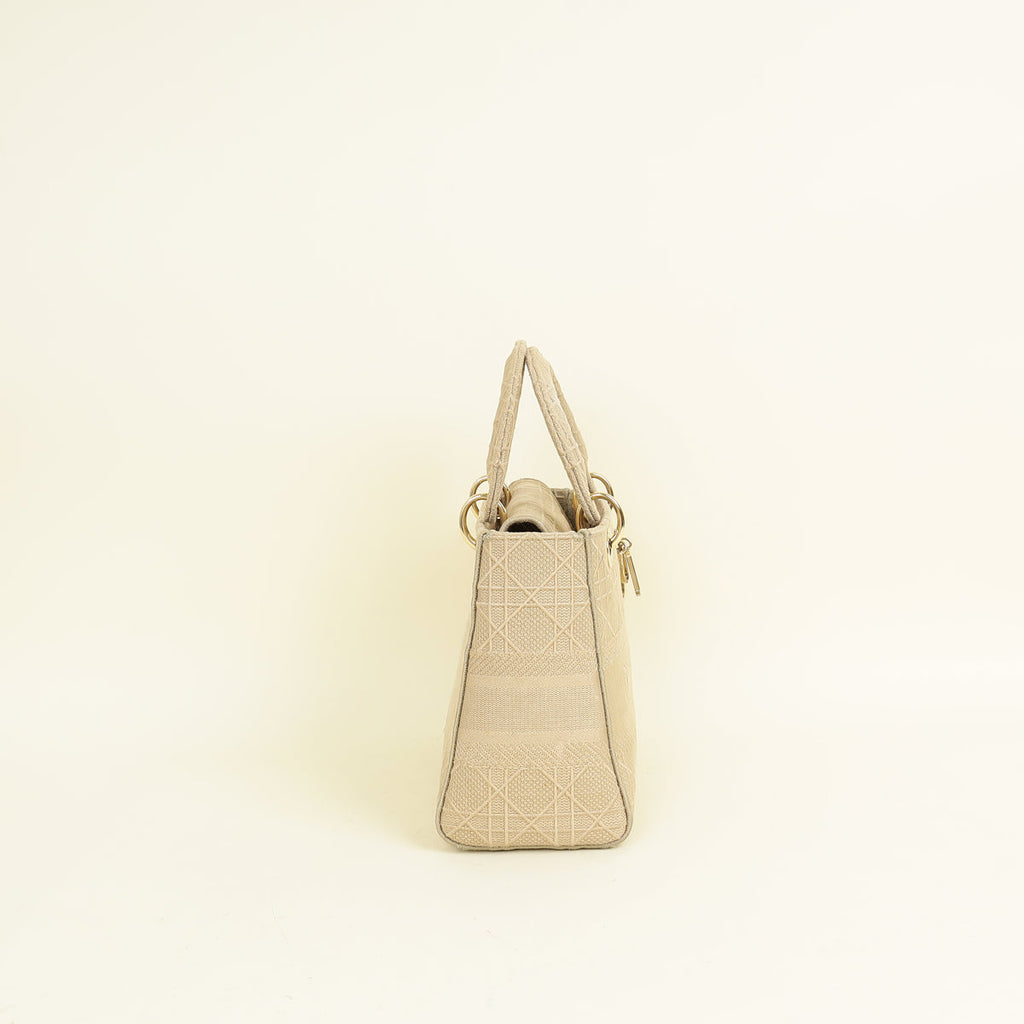 Christian Dior Beige Lady D-Lite Cannage Embroidery Medium Bag