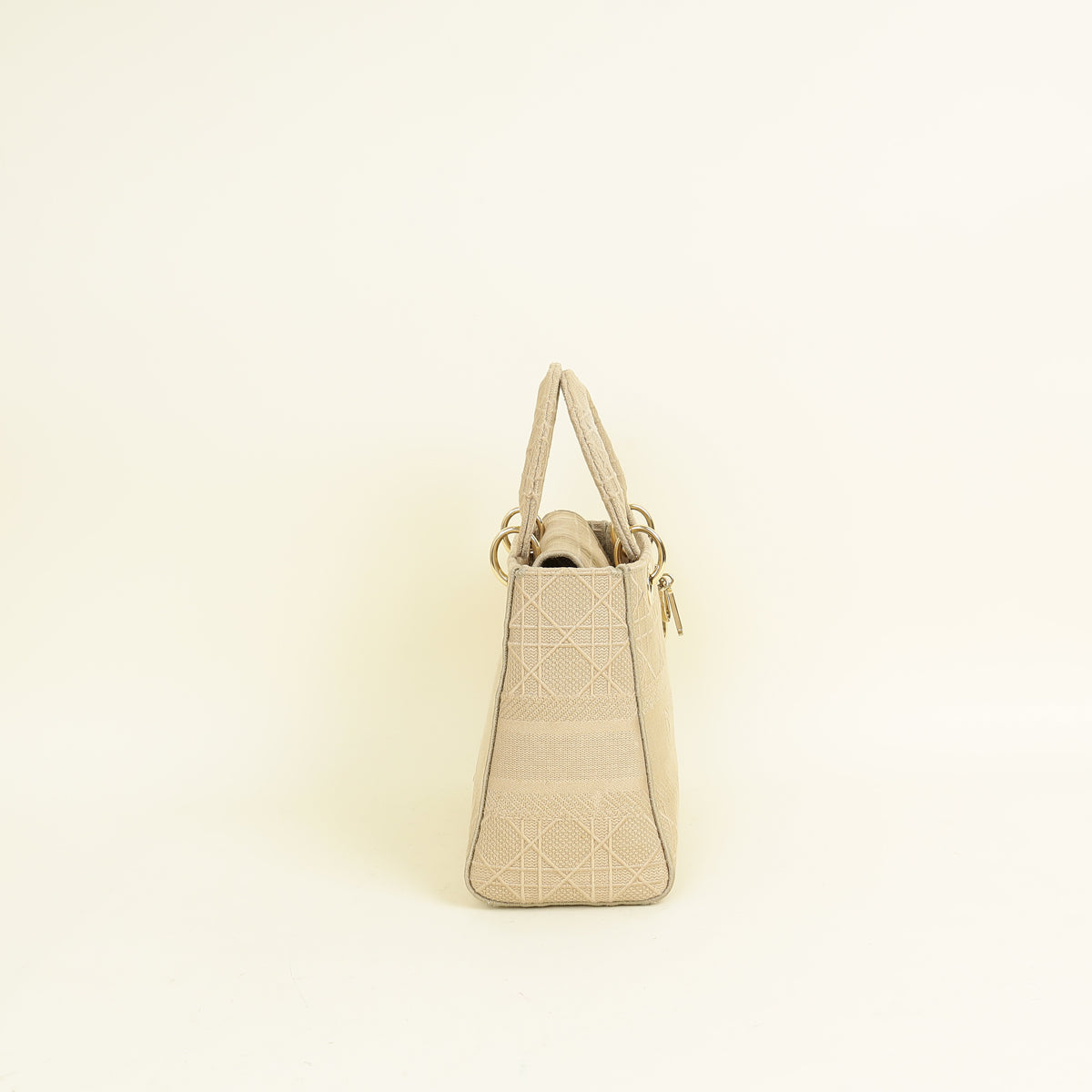 Christian Dior Beige Lady D-Lite Cannage Embroidery Medium Bag