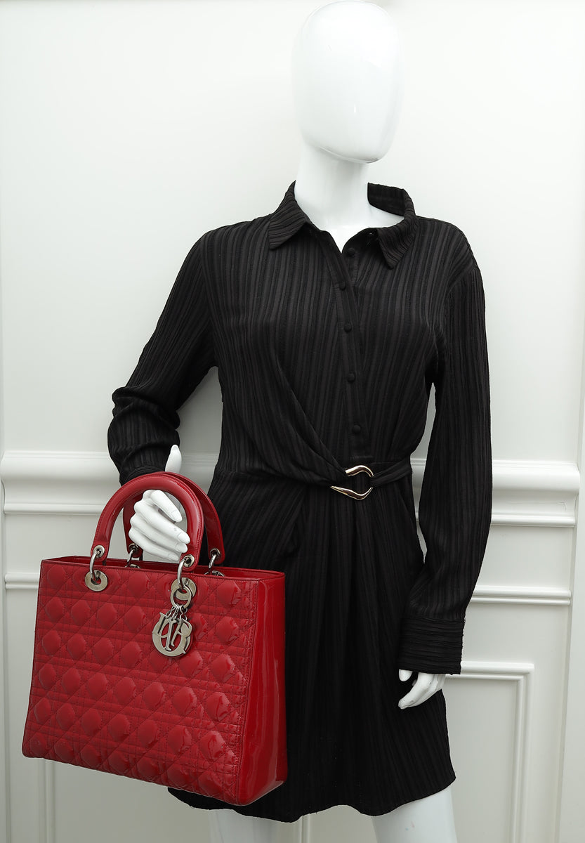 Christian Dior Red Lady Dior Large Bag