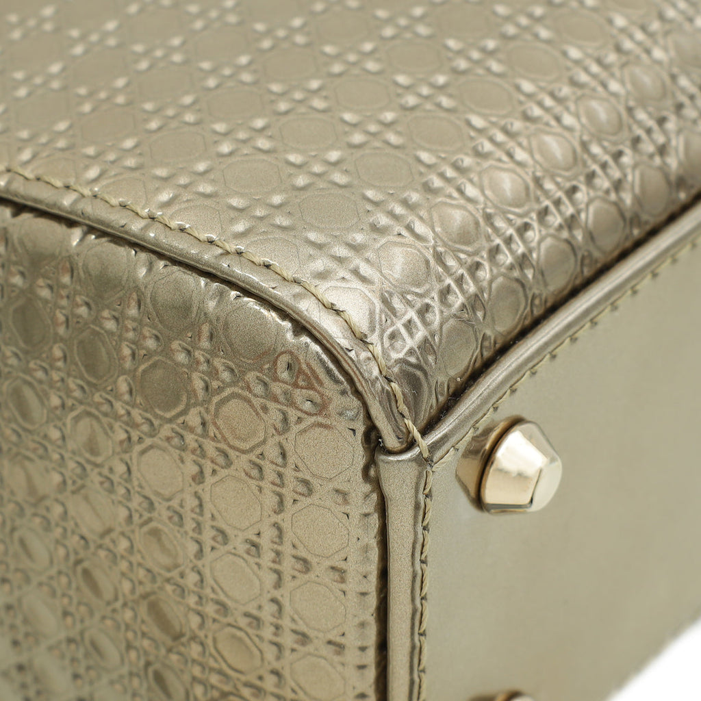 Christian Dior Champaign Lady Dior Microcannage Mini Chain Bag