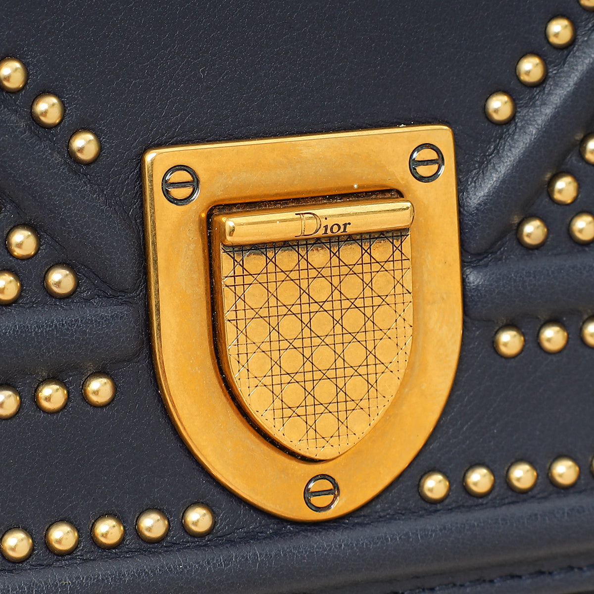 Christian Dior Navy Blue Diorama Studded Vertical Chain Wallet