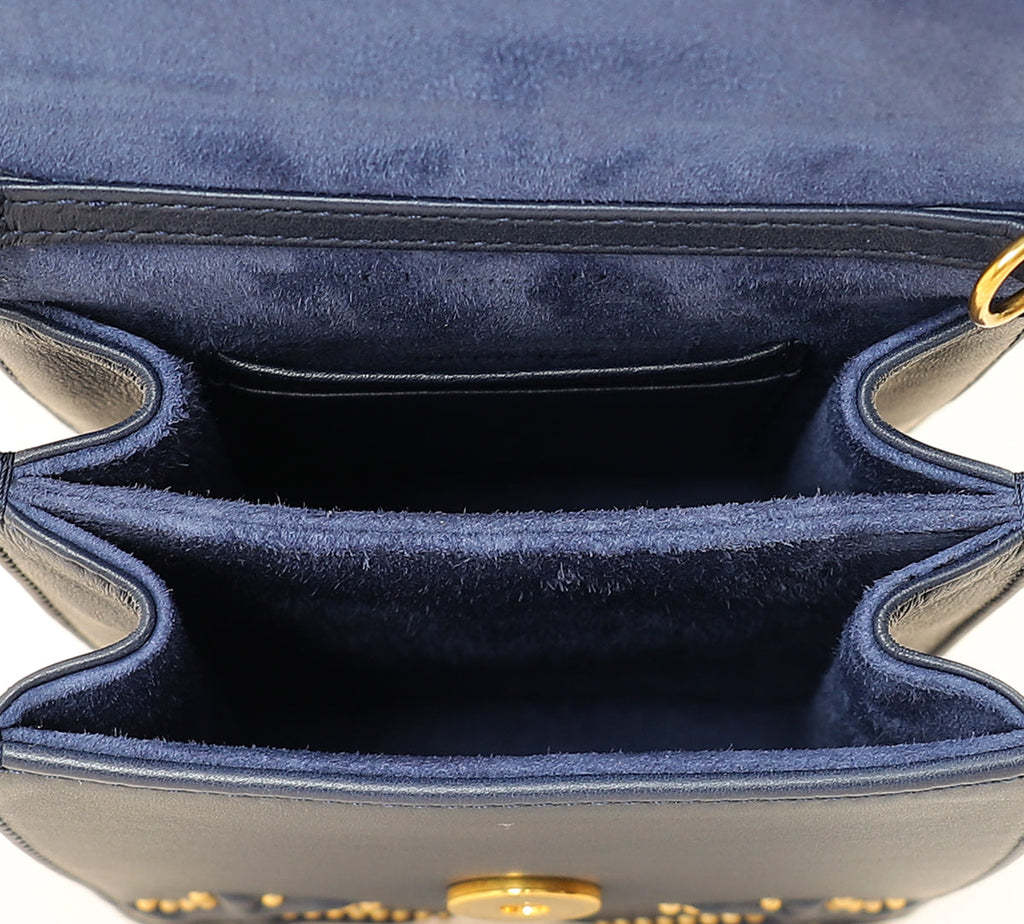 Christian Dior Navy Blue Diorama Studded Vertical Chain Wallet