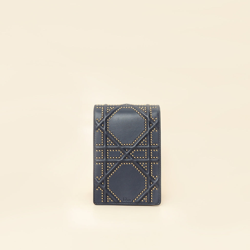 Christian Dior Navy Blue Diorama Studded Vertical Chain Wallet
