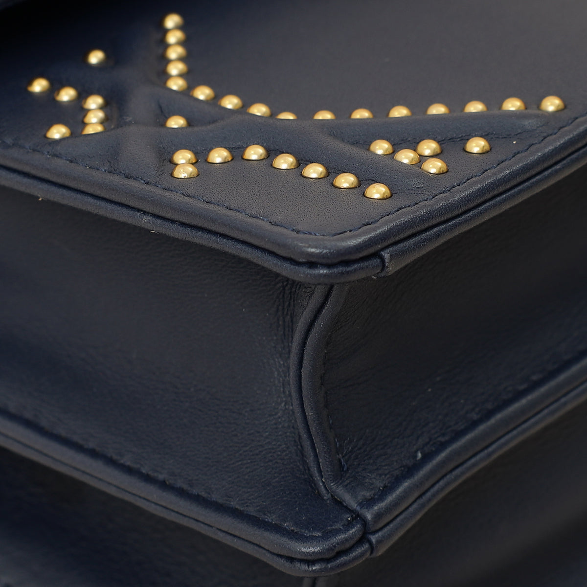 Christian Dior Navy Blue Diorama Studded Vertical Chain Wallet