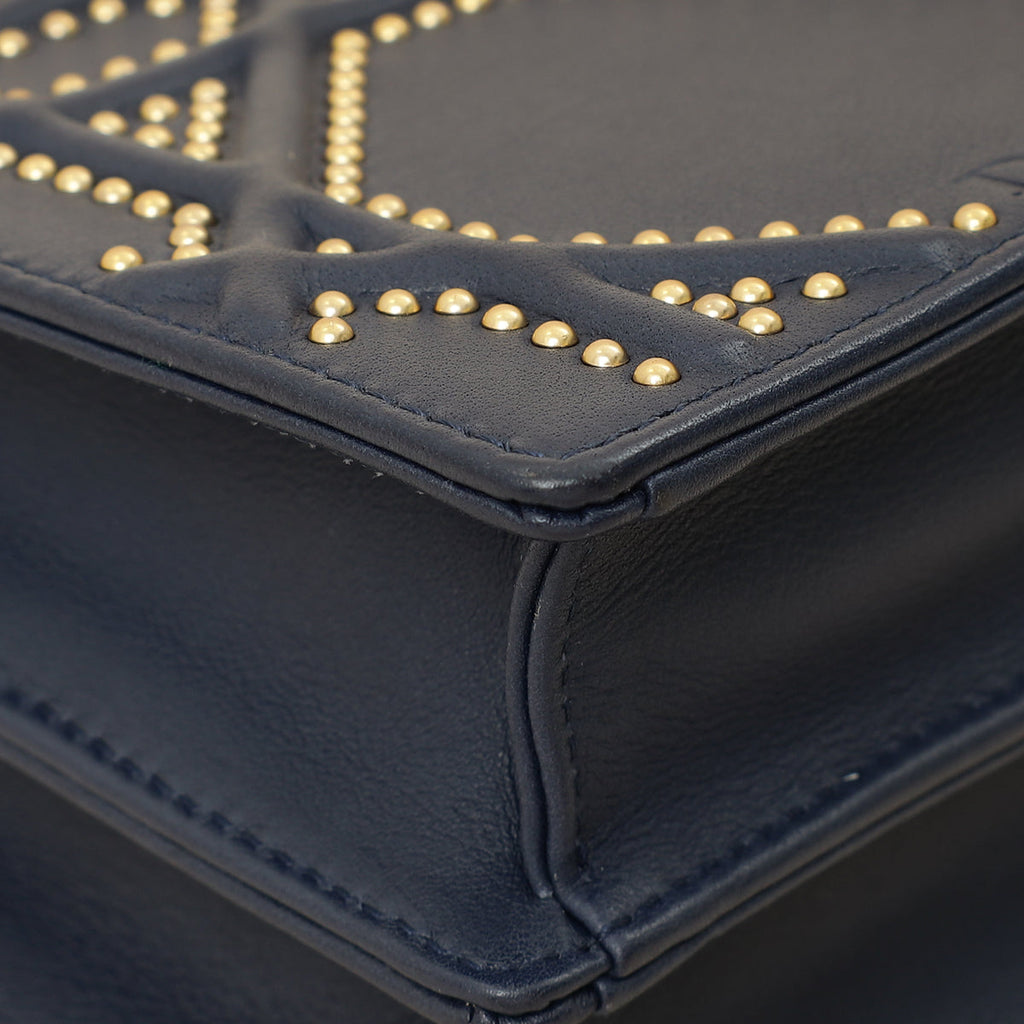 Christian Dior Navy Blue Diorama Studded Vertical Chain Wallet