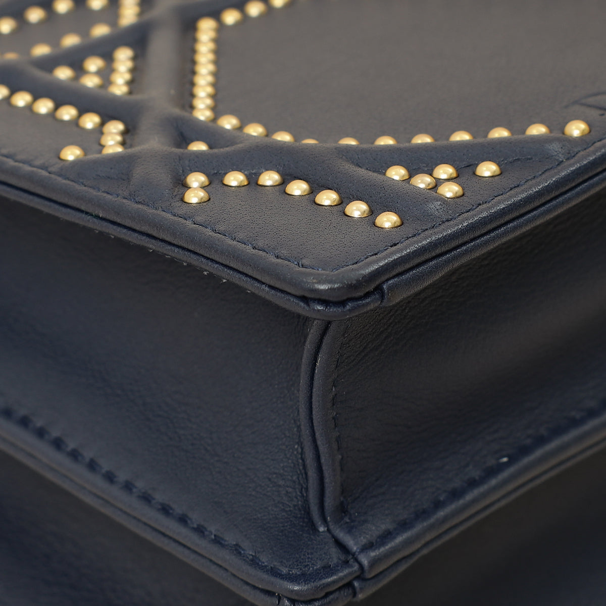 Christian Dior Navy Blue Diorama Studded Vertical Chain Wallet