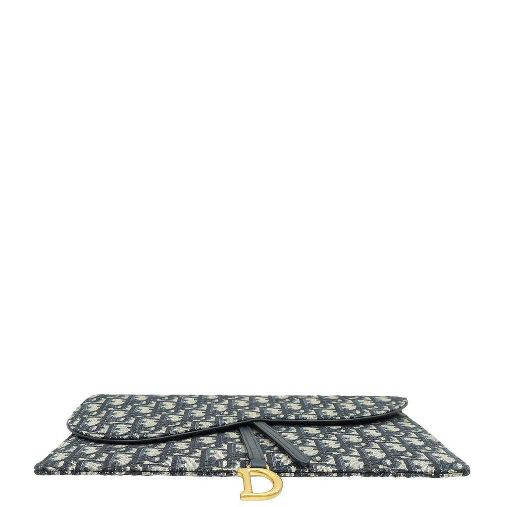 Christian Dior Navy Blue Oblique Saddle Pouch Clutch