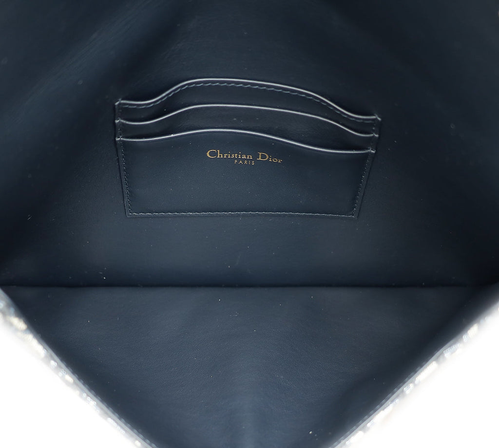 Christian Dior Navy Blue Oblique Saddle Pouch Clutch