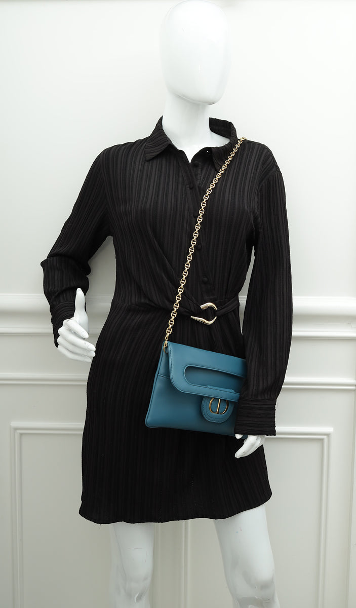 Christian Dior Indigo Blue Diordouble Medium Chain Bag