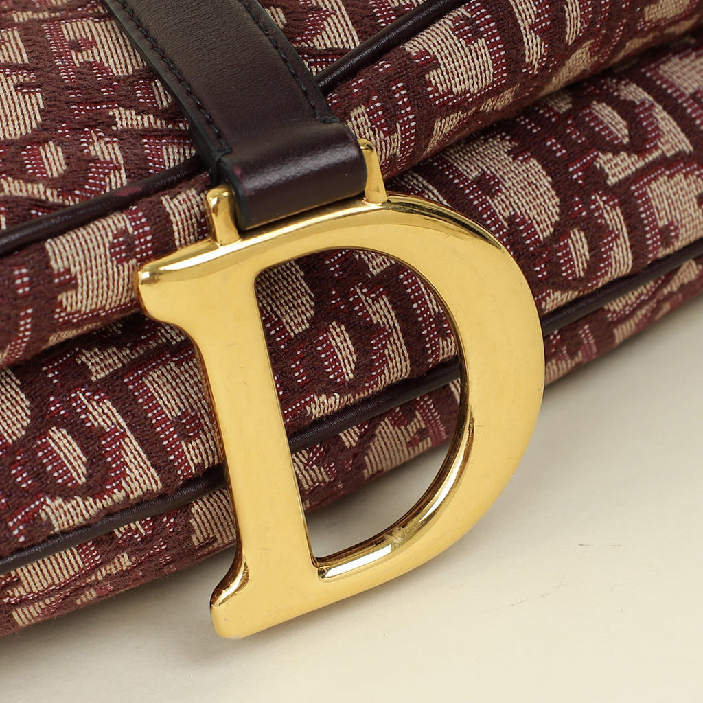 Christian Dior Burgundy Oblique Saddle Medium Bag