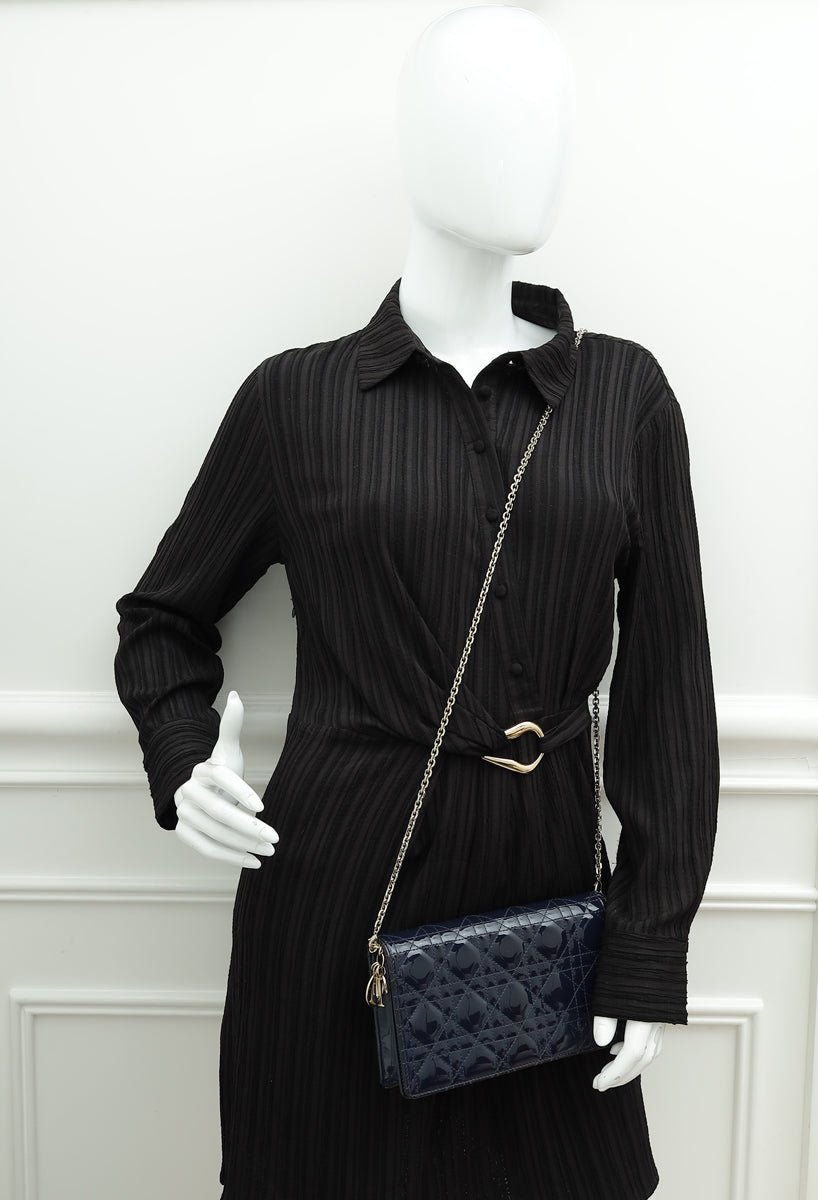 Christian Dior Indigo Blue Lady Dior Pouch With Chain