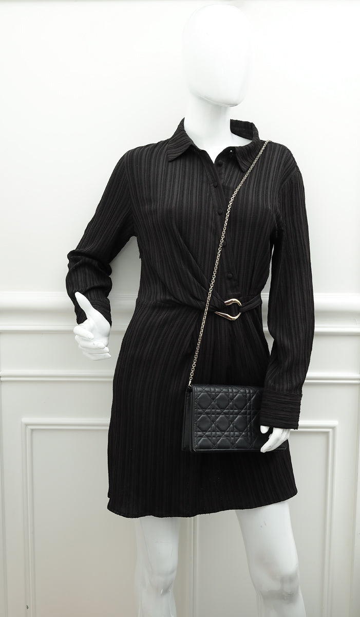 Christian Dior Black Lady Dior Pouch With Chain