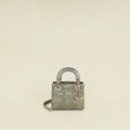 Christian Dior Metallic Grey Green Lady Dior Python Leather Mini Chain Bag
