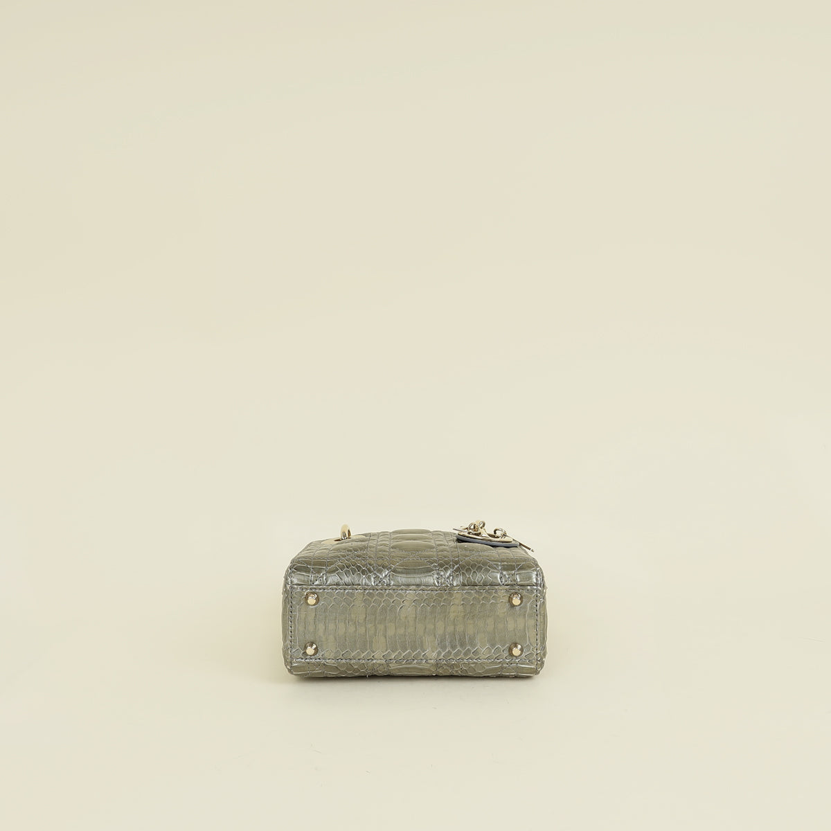 Christian Dior Metallic Grey Green Lady Dior Python Leather Mini Chain Bag