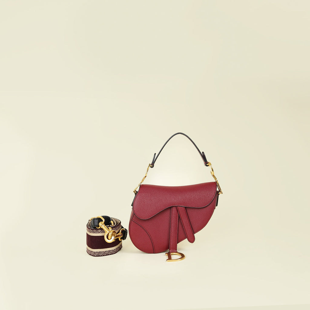 Christian Dior Burgundy Saddle Mini Dior Bag With Wide Strap
