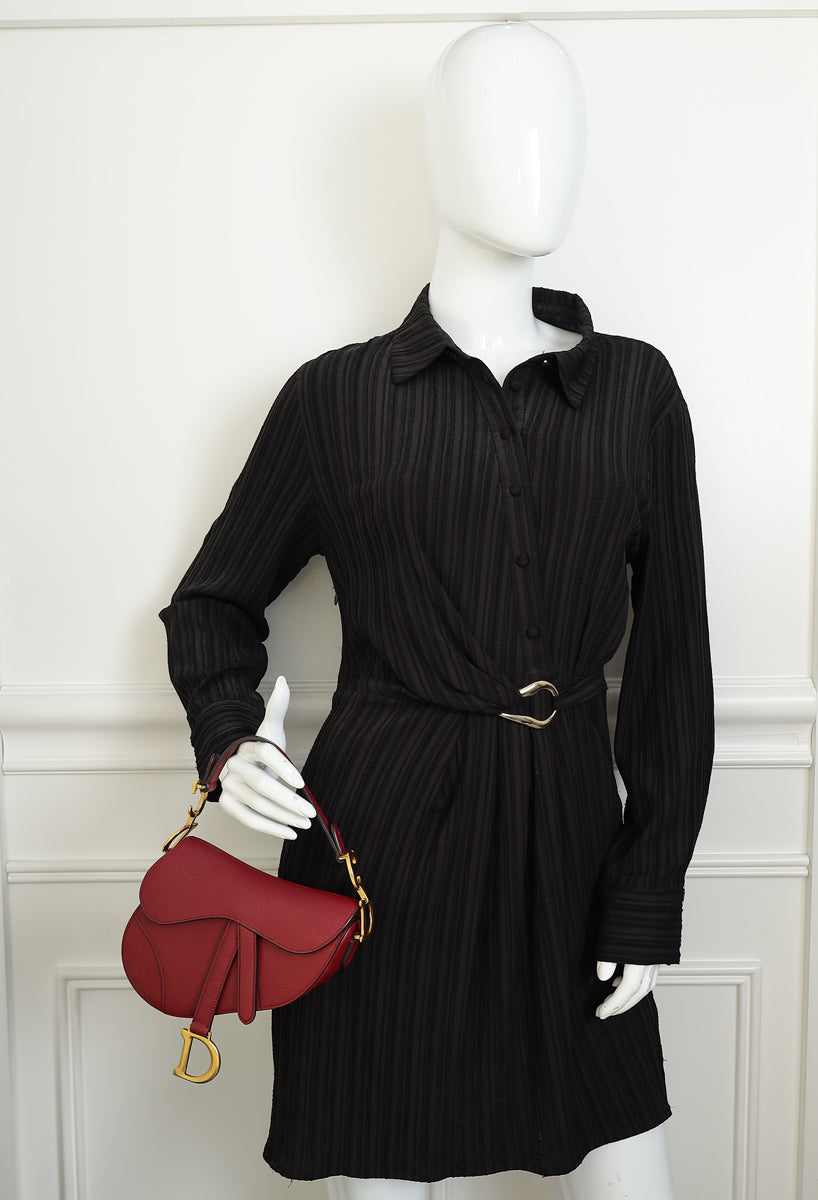 Christian Dior Burgundy Saddle Mini Dior Bag With Wide Strap