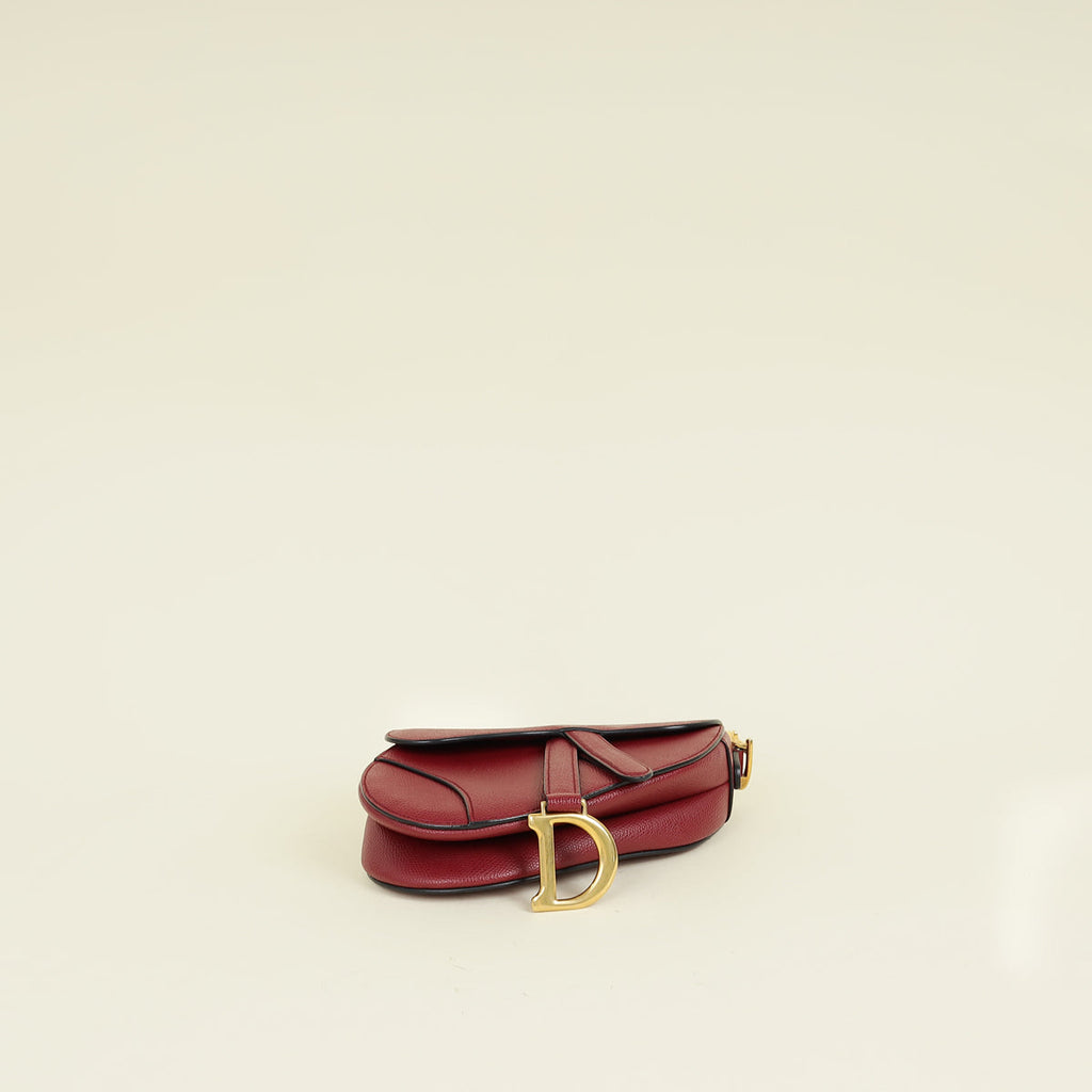 Christian Dior Burgundy Saddle Mini Dior Bag With Wide Strap