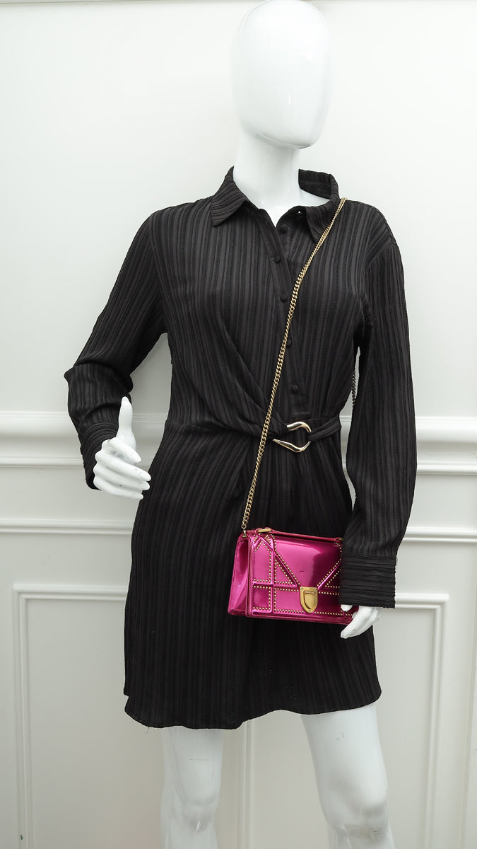 Christian Dior Metallic Fuchsia Studded Diorama Wallet on Chain