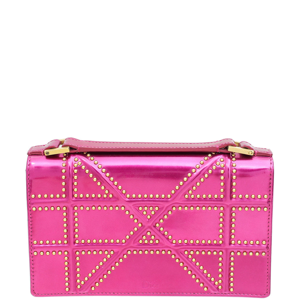 Christian Dior Metallic Fuchsia Studded Diorama Wallet on Chain