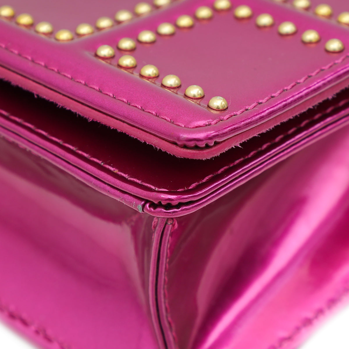 Christian Dior Metallic Fuchsia Studded Diorama Wallet on Chain