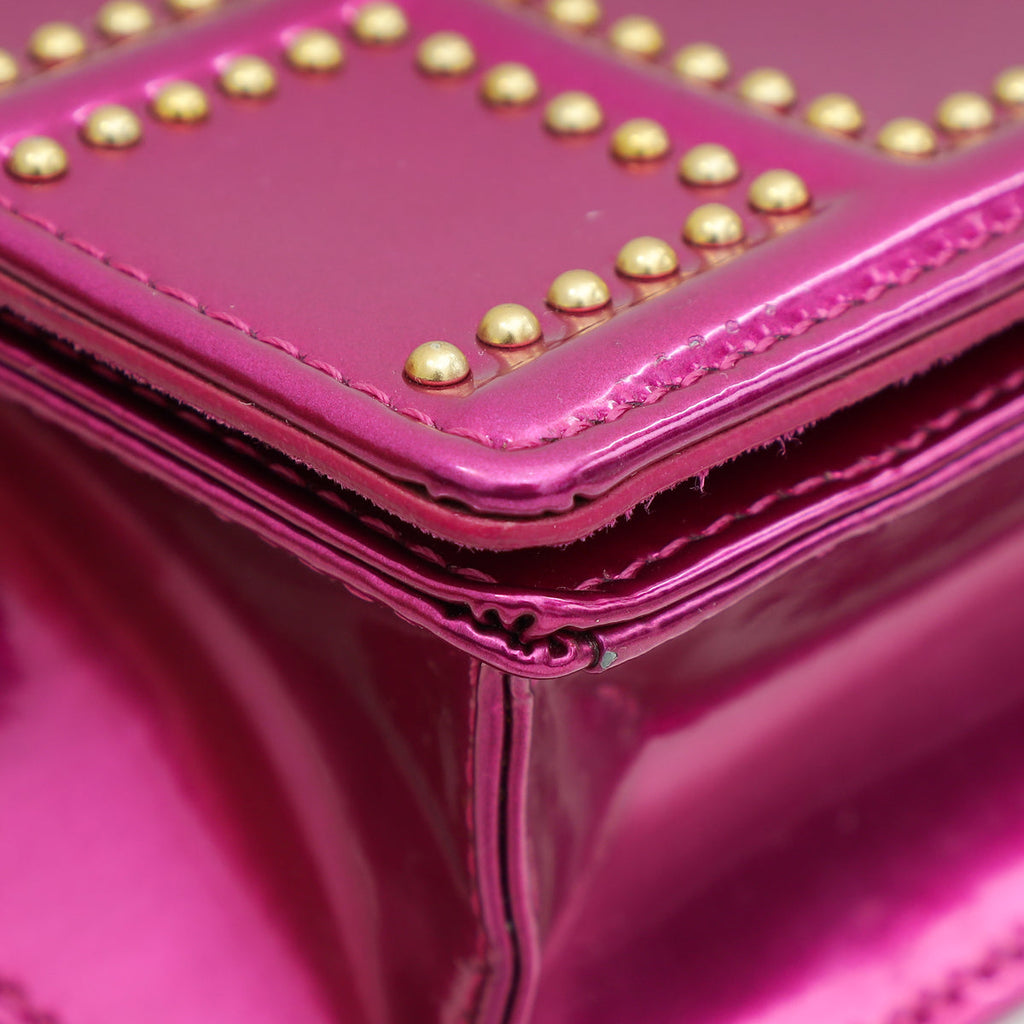 Christian Dior Metallic Fuchsia Studded Diorama Wallet on Chain