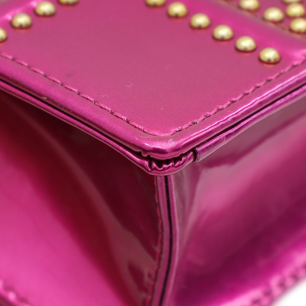 Christian Dior Metallic Fuchsia Studded Diorama Wallet on Chain