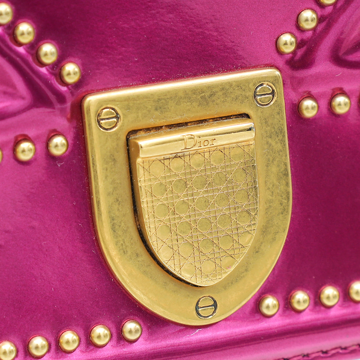 Christian Dior Metallic Fuchsia Studded Diorama Wallet on Chain
