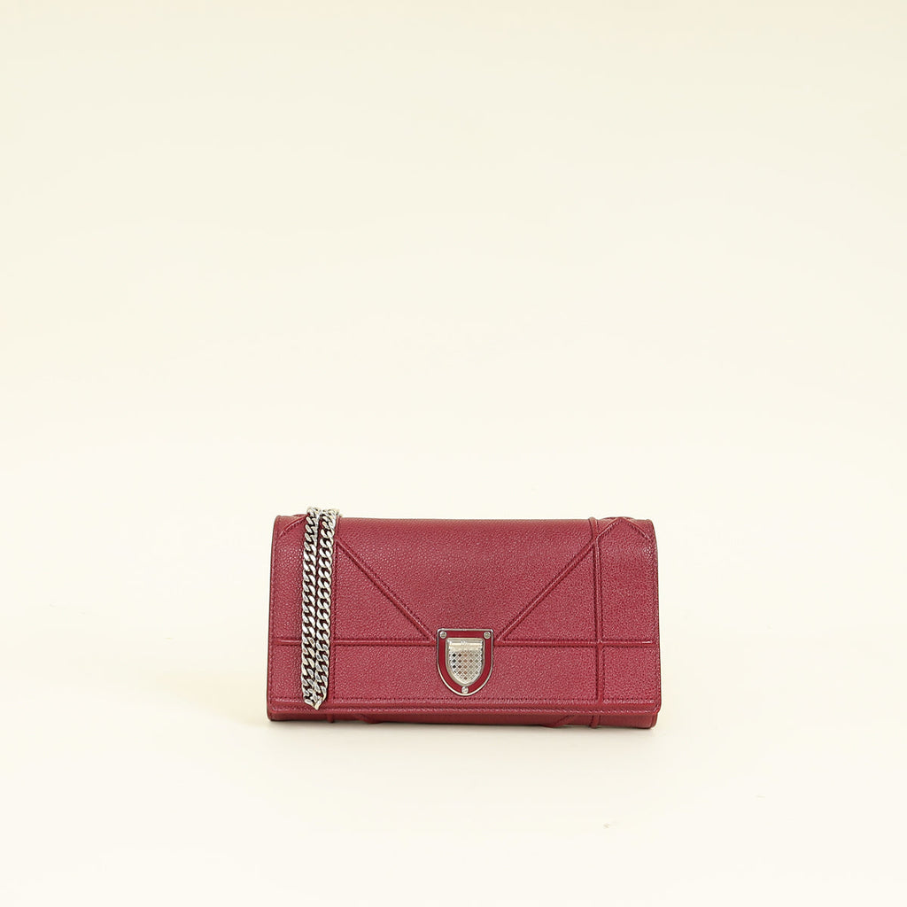 Christian Dior Burgundy Diorama Wallet On Chain