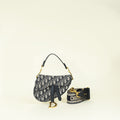 Christian Dior Navy Blue Oblique Saddle Mini Bag W/Extra Bag Strap