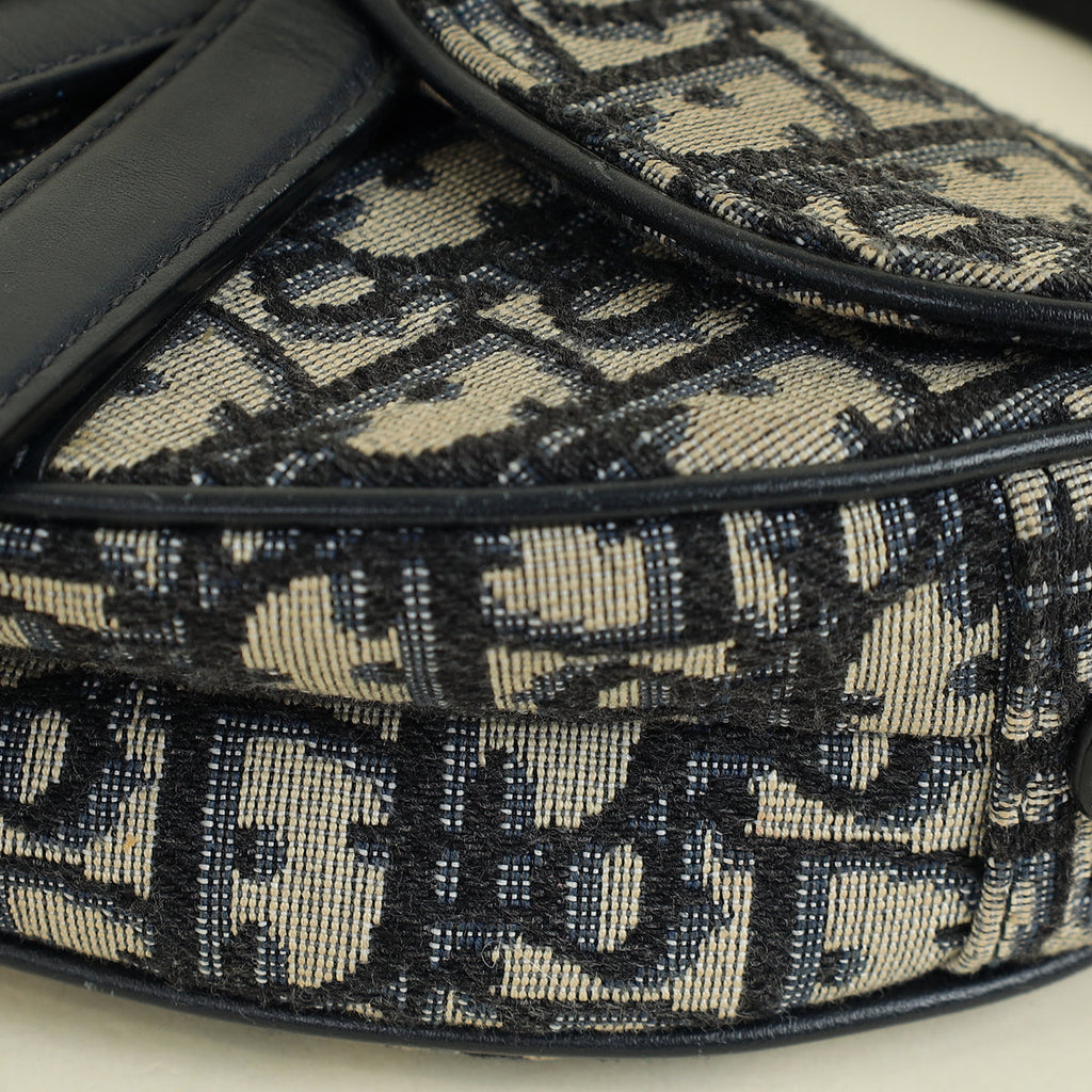 Christian Dior Navy Blue Oblique Saddle Mini Bag W/Extra Bag Strap