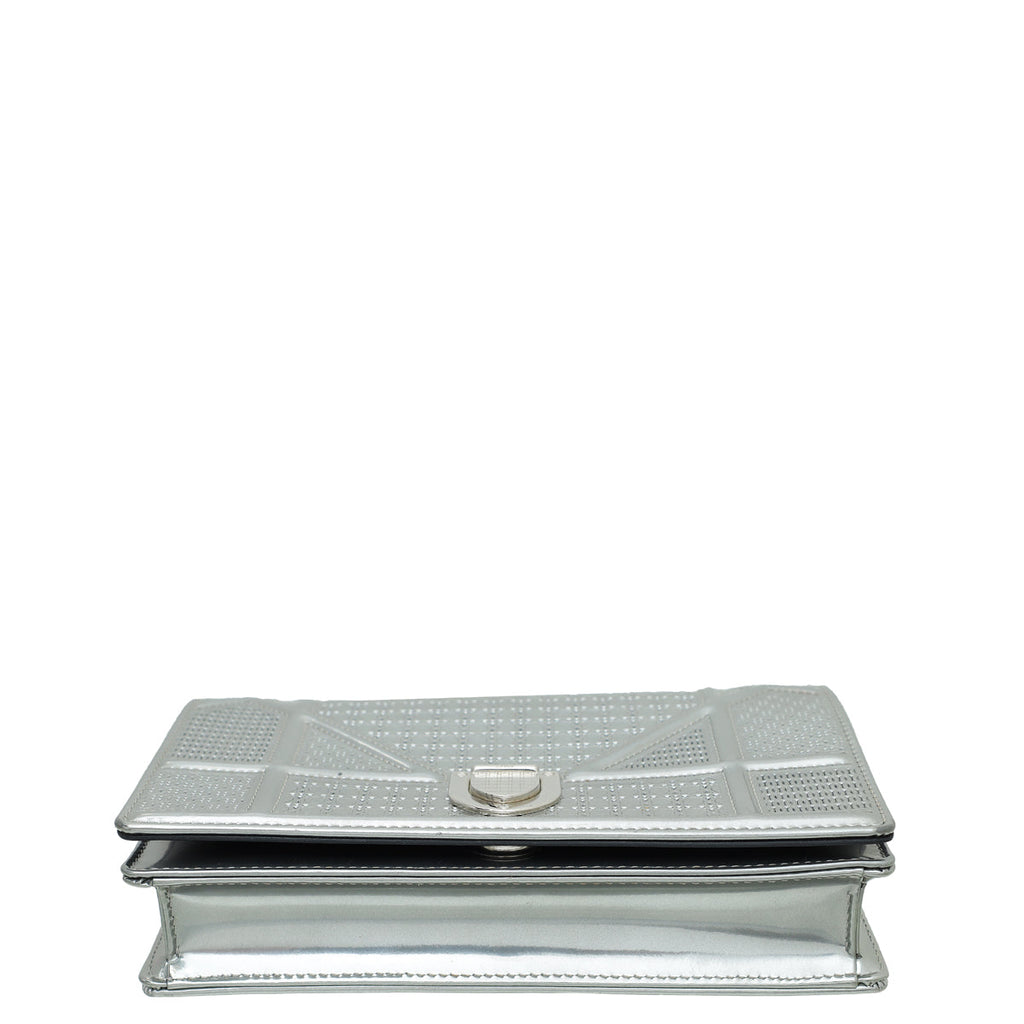 Christian Dior Silver Diorama Microcannage Wallet On Chain