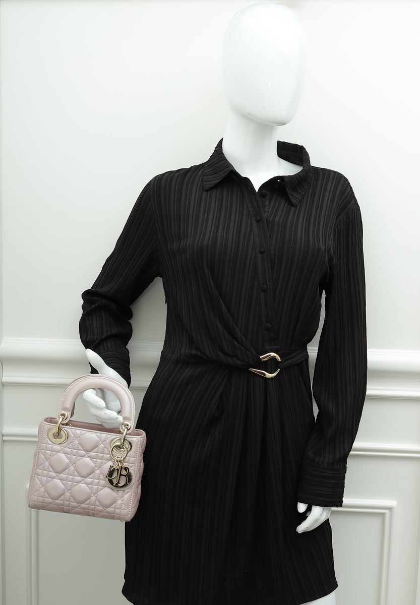 Christian Dior Metallic Pearly Pink Cannage Mini Chain Lady Dior Bag