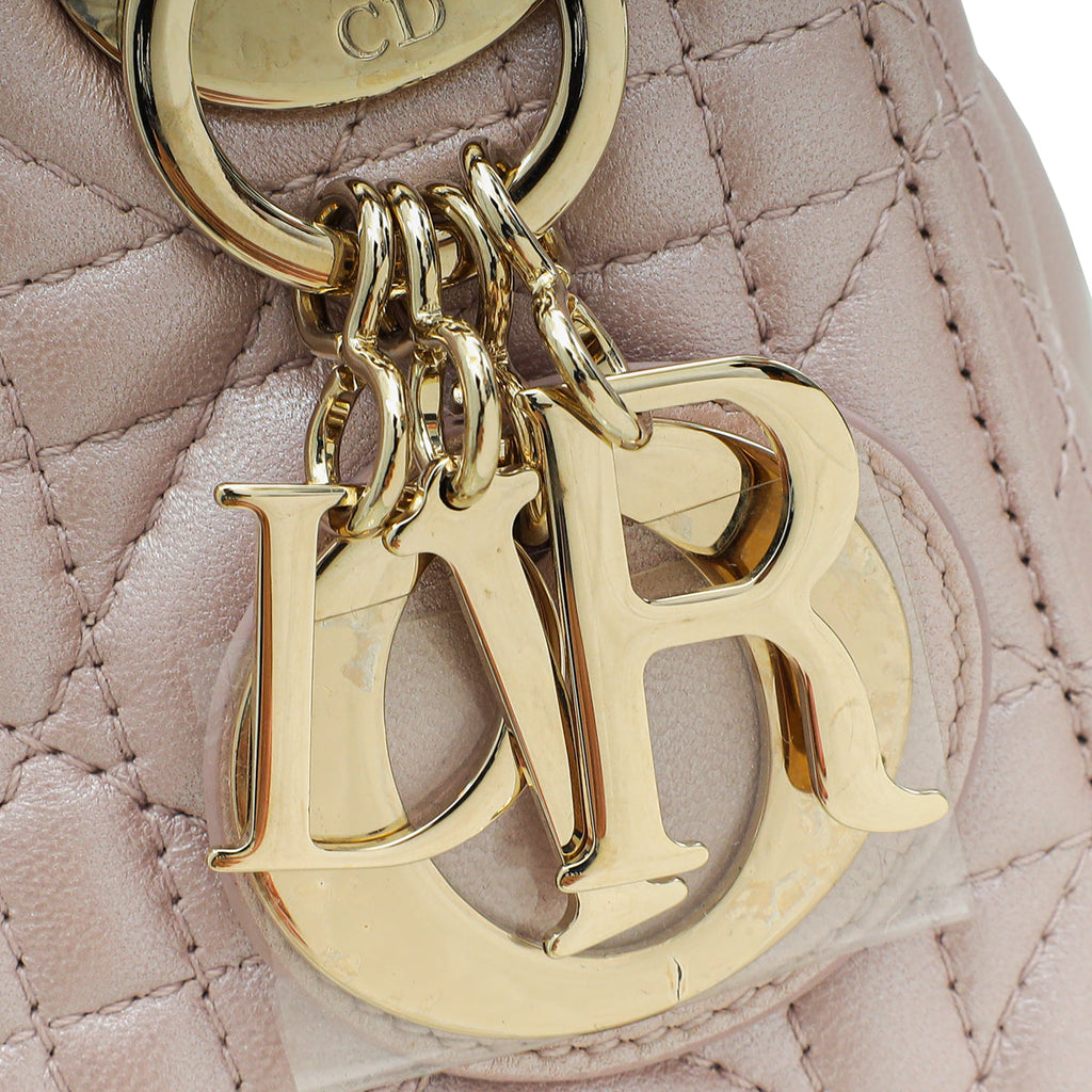 Christian Dior Metallic Pearly Pink Cannage Mini Chain Lady Dior Bag