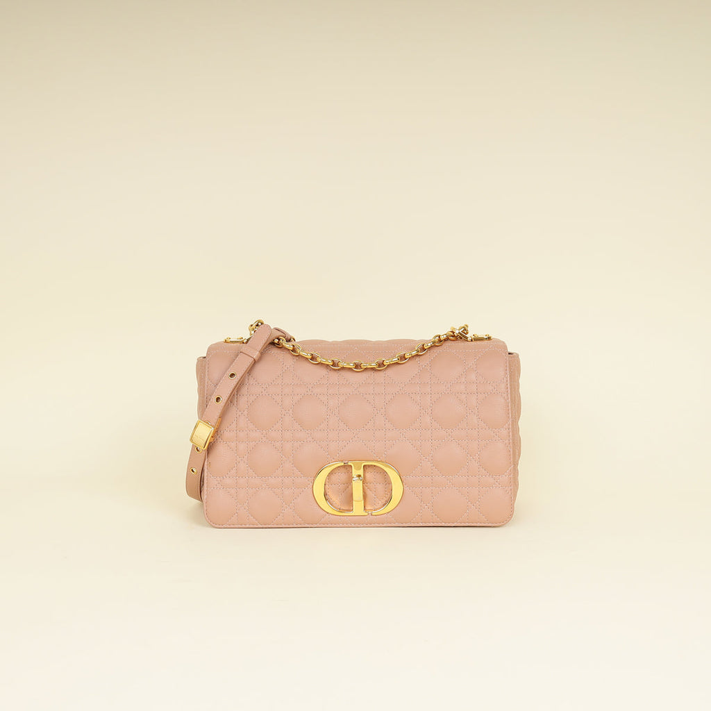 Christian Dior Rose De Vents Caro Cannage Medium Flap Bag
