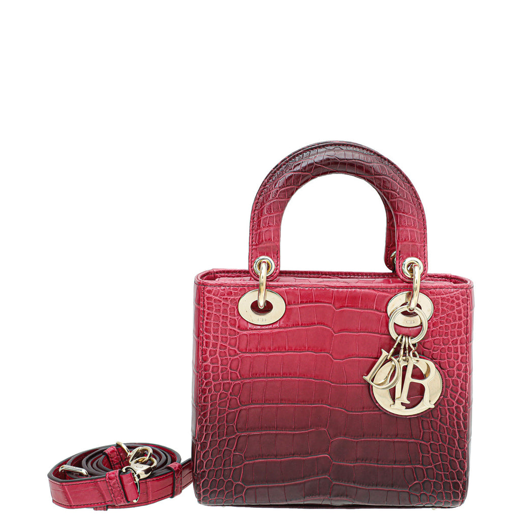 Christian Dior Red Ombre Alligator Lady Dior Small Bag