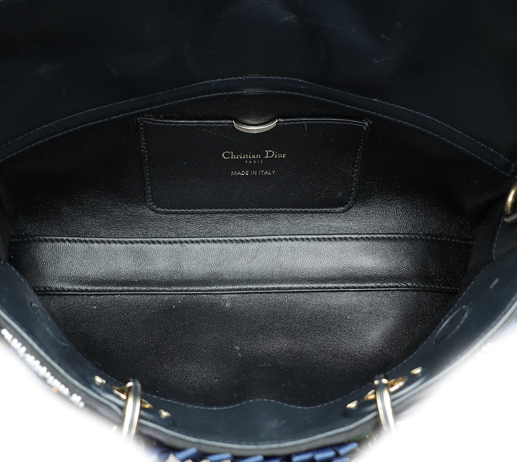 Christian Dior Black Multicolor Lady Dior East West Embroidered Runway Bag