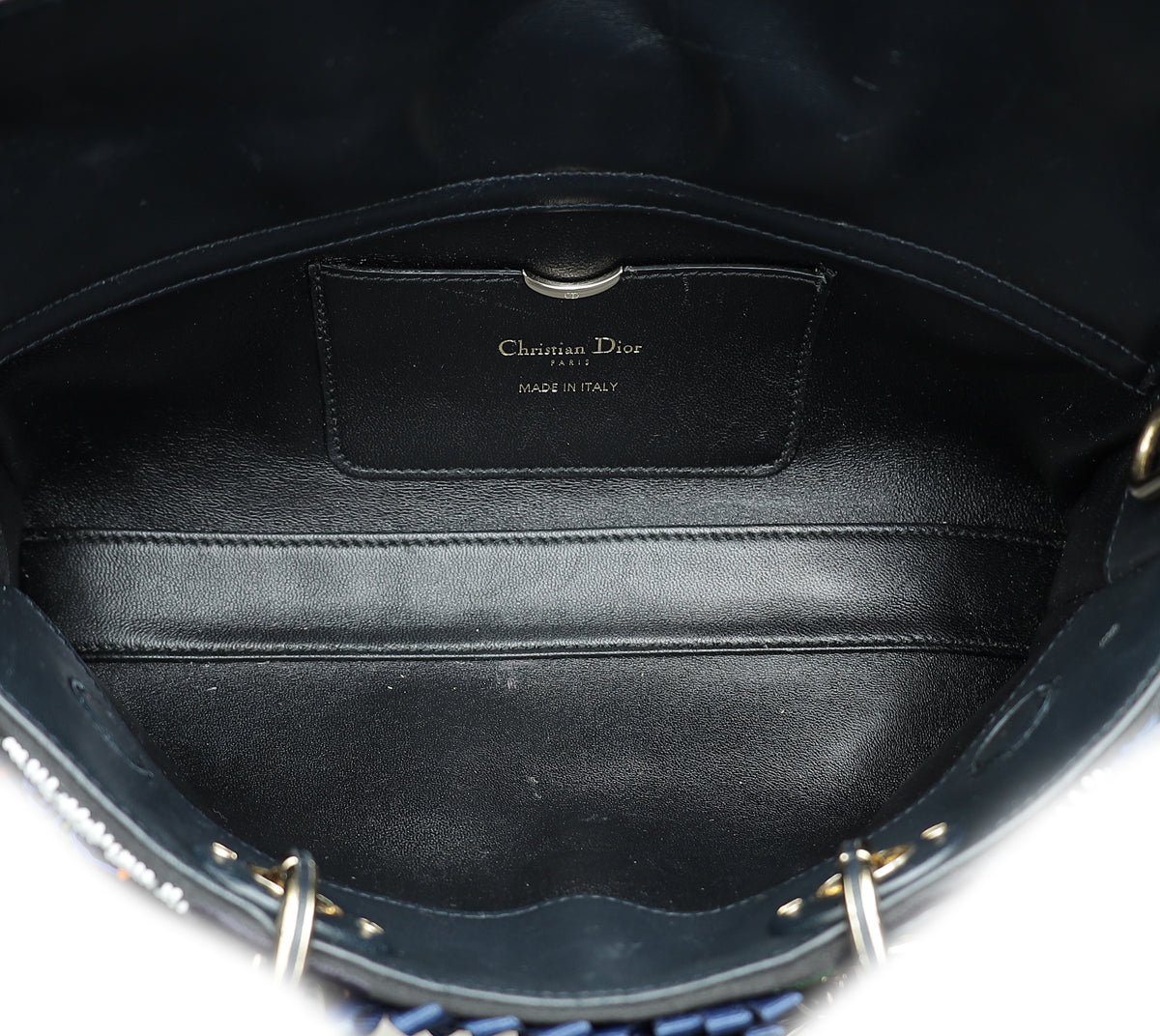Christian Dior Black Multicolor Lady Dior East West Embroidered Runway Bag
