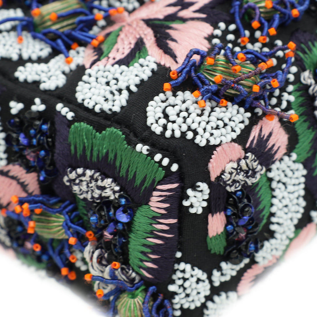 Christian Dior Black Multicolor Lady Dior East West Embroidered Runway Bag