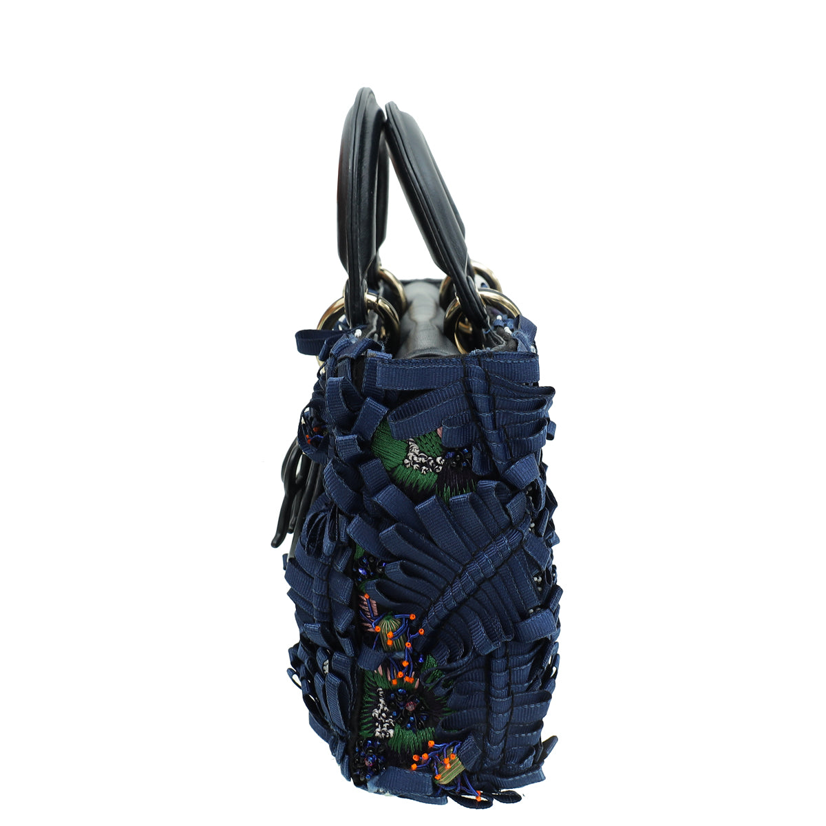 Christian Dior Black Multicolor Lady Dior East West Embroidered Runway Bag