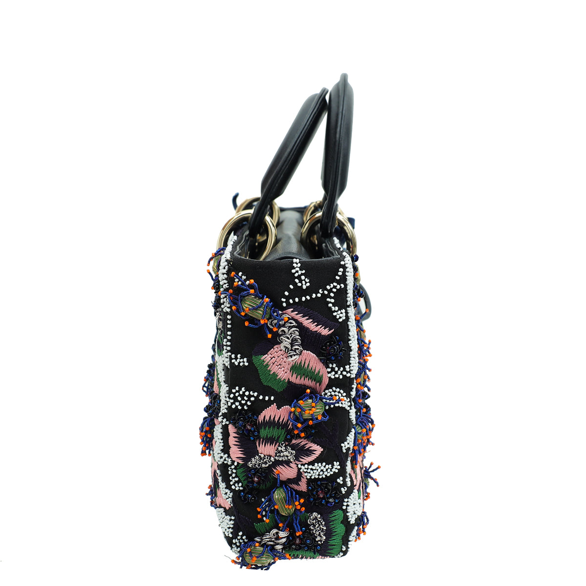 Christian Dior Black Multicolor Lady Dior East West Embroidered Runway Bag