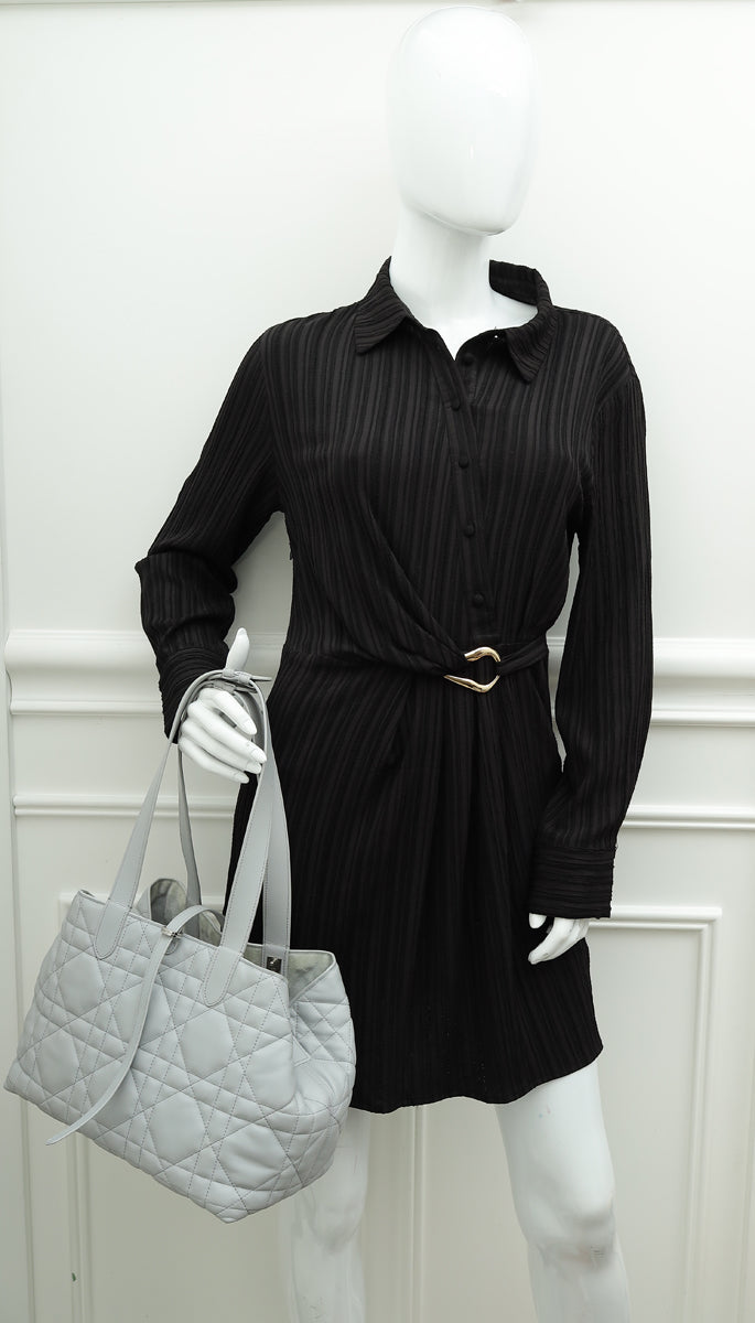 Christian Dior Stone Grey Macrocannage Toujours Medium Bag